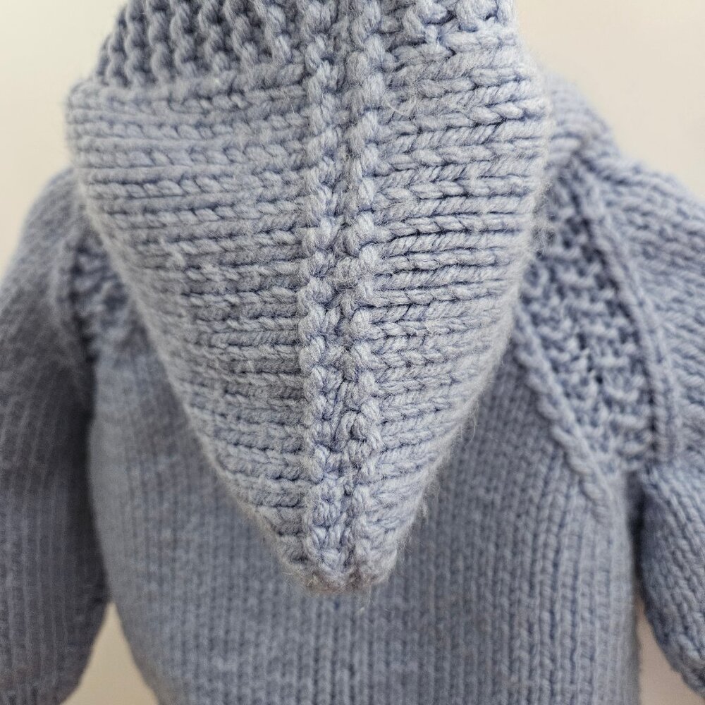 Handmade Knit Baby Hooded Sweater Cardigan Blue - Picture 8 of 12